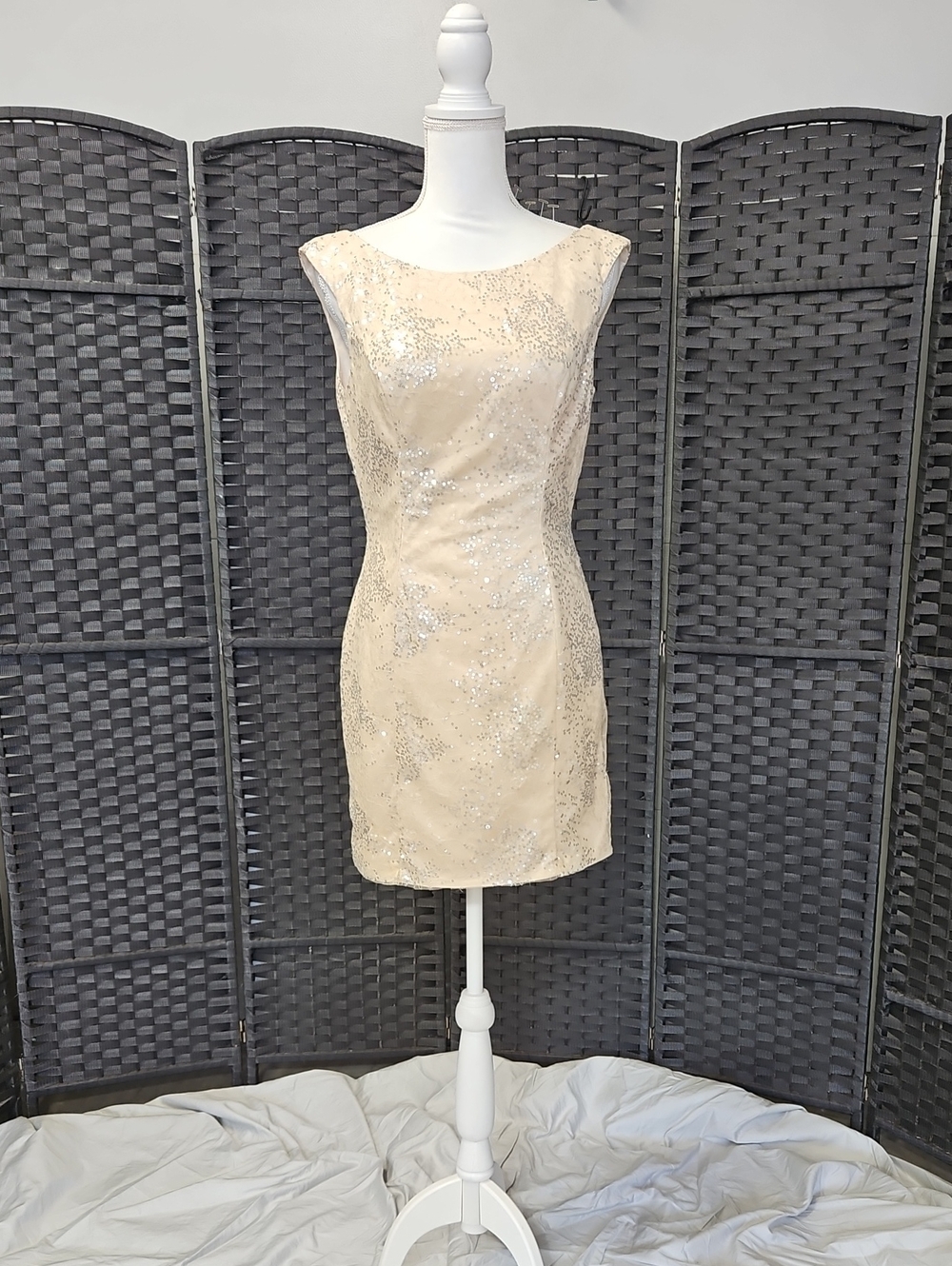 Maggie Sottero Champagne Sequin Mini Dress